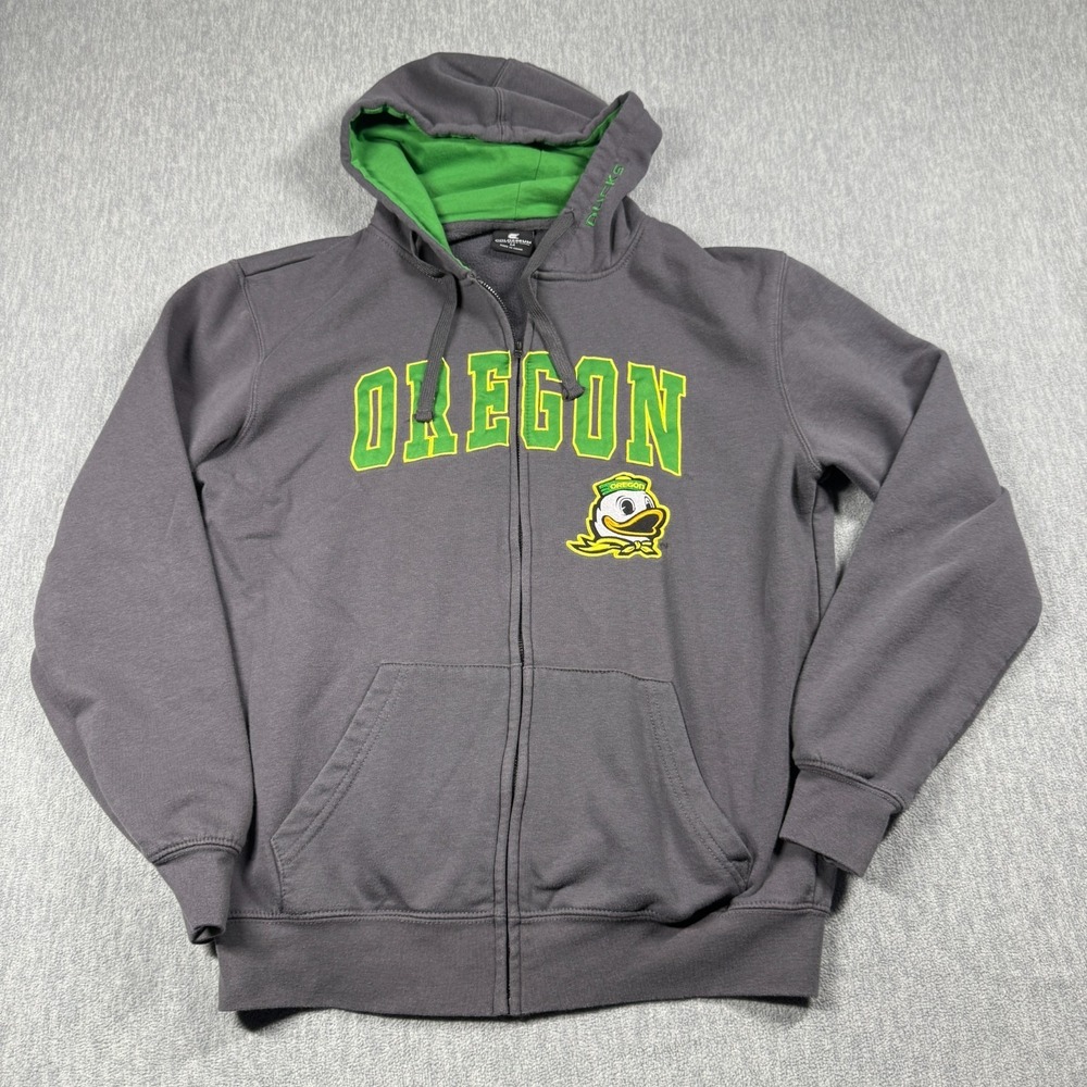 Colosseum Hoodie Mens M Gray Oregon Ducks NCAA College Full Zip Sweatshirt Masco